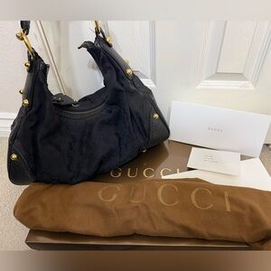AUTHENTIC GUCCI HOBO MEDIUM FABRIC SHOULDER PURSE BLACK w/ original receipt